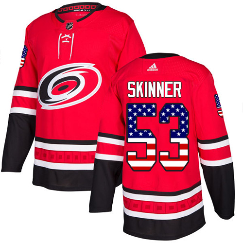Adidas Hurricanes #53 Jeff Skinner Red Home Authentic USA Flag Stitched NHL Jersey